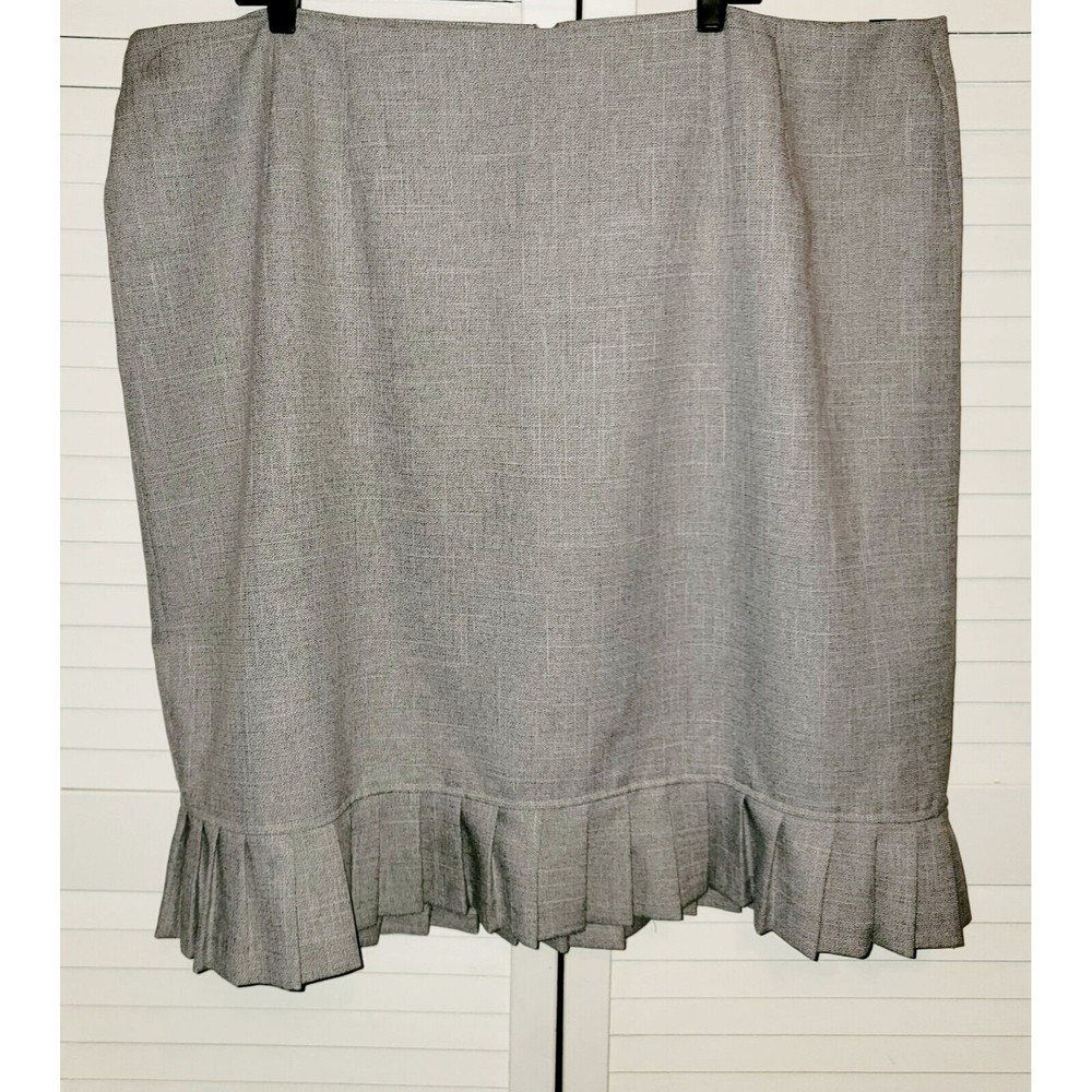 Preppy Sz 24 Skirt Knee Length Line Gray Rufflle Hem Back Zip Career Office Work